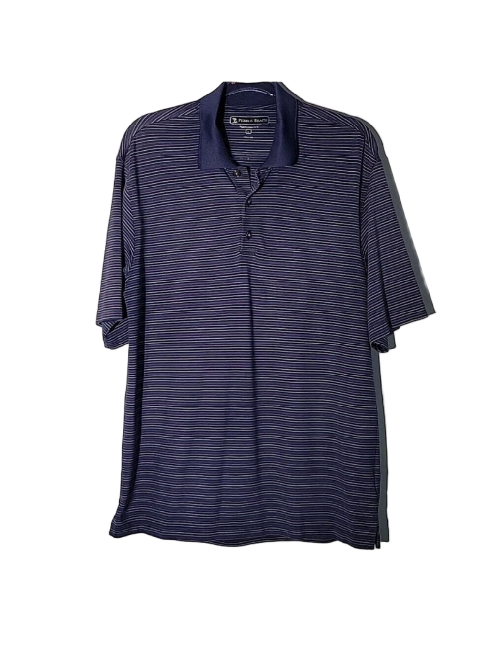 Pebble Beach Men's Golf Polo, Blue Striped Shirt, Size Large